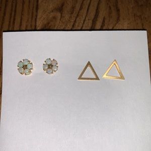 2 pair costume stud earrings- opal flower and goldtone triangle